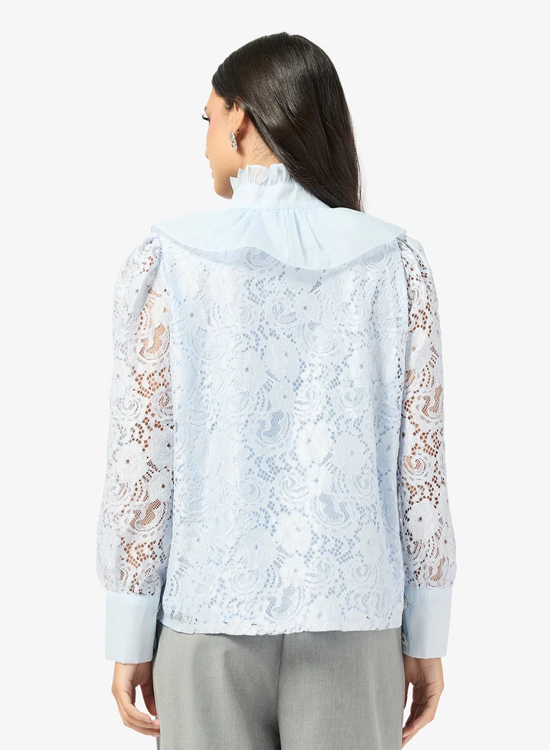 ايلا Lace Button Down Shirt With Ruffles